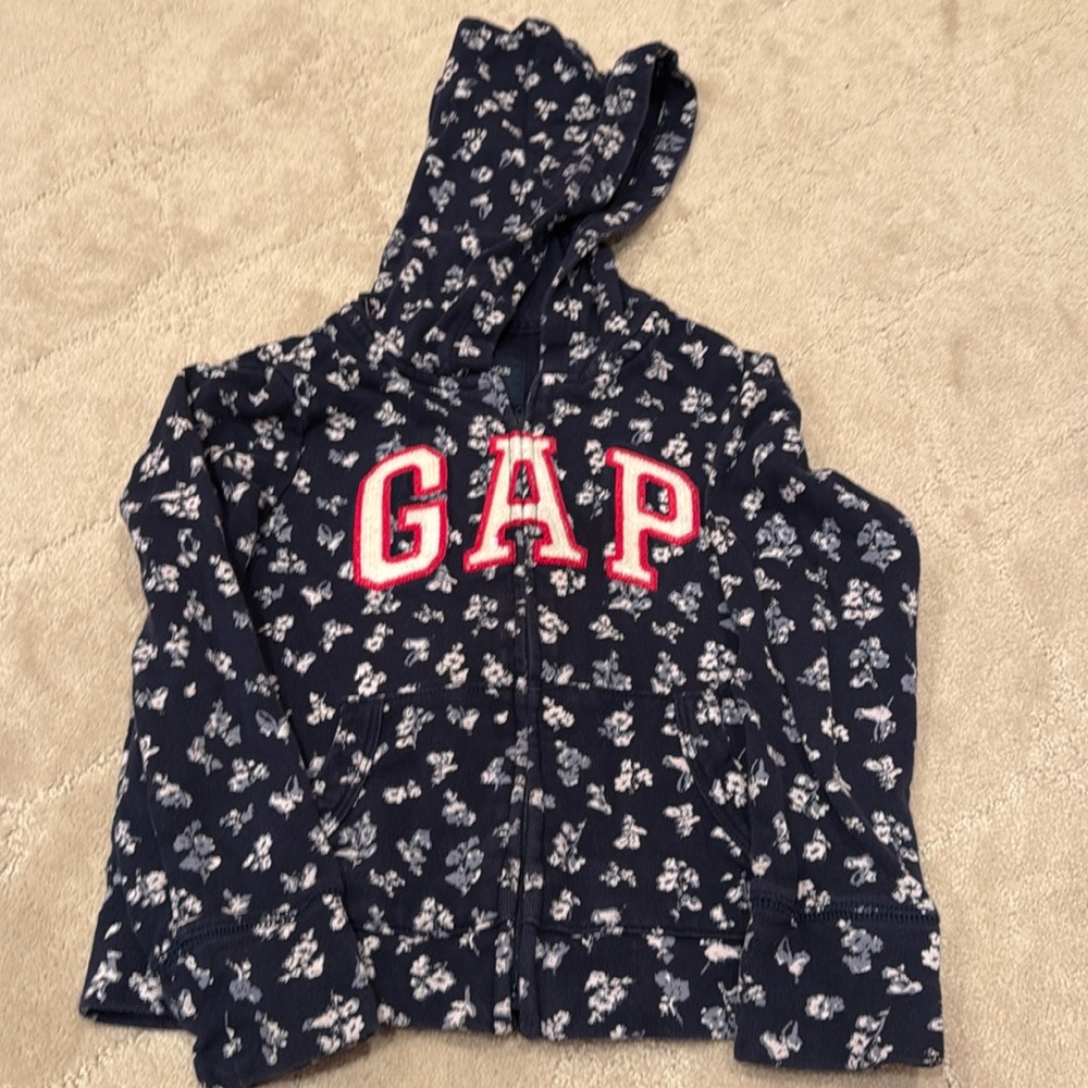 GAP Navy Blue Floral Zip Hoodie with Red Logo